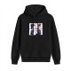 Black hoodie with four side-profile character grid graphic print