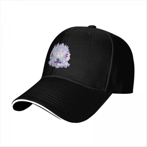 Black Baseball Cap With Anime Themed Graphic Print