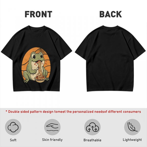 Olive Green T-Shirt Featuring a Frog Eating Spaghetti Graphic