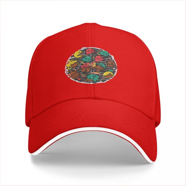 Black baseball cap with retro video game character grill print