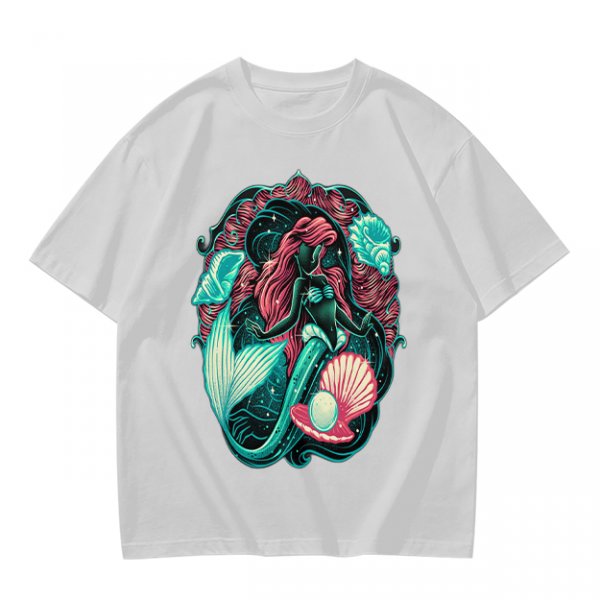 Olive T-Shirt With Mermaid And Seashell Graphic Print