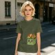 Olive Green T-Shirt With Cartoon Burning Dumpster Graphic