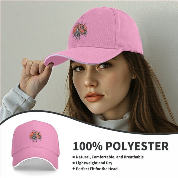 Black Baseball Cap With Anime Warrior And Red Moon Art Print