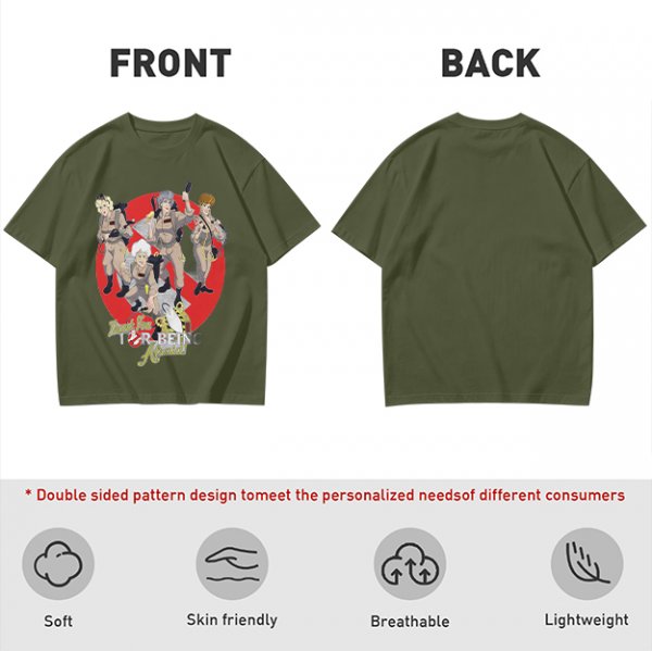 Olive T-shirt with Ghostbusters parody female character graphic print