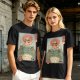 Olive T-shirt with Samurai Cat Riding Giant Frog Japanese Art Print