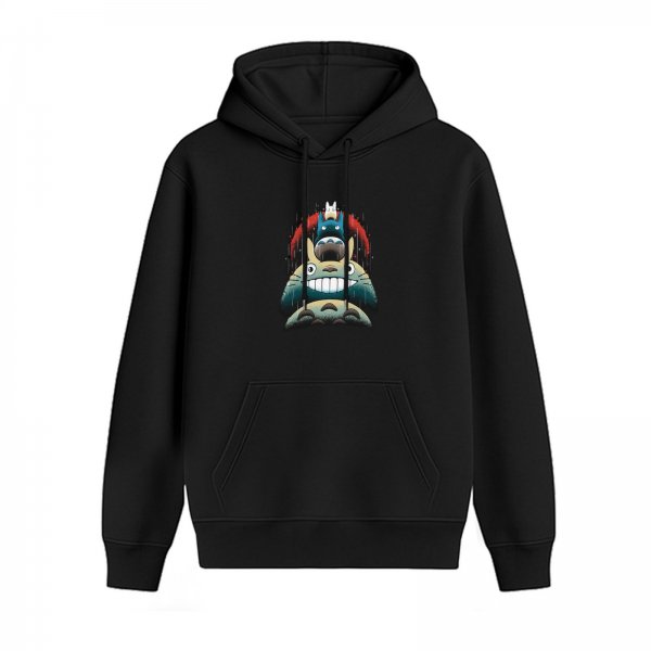 Black hoodie with stacked Totoro forest spirit artwork