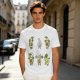 Olive Green T-Shirt with Cartoon Avocado Fitness Characters Print