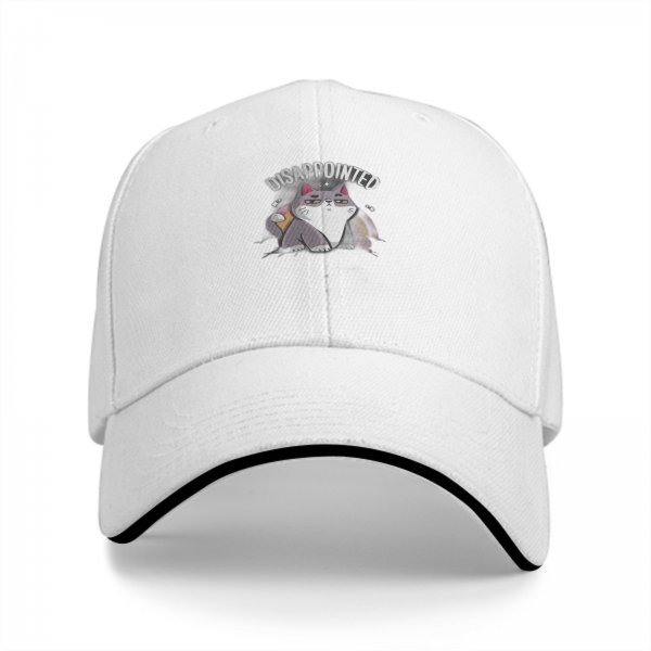 Black Baseball Cap With Disappointed Cat Graphic Print