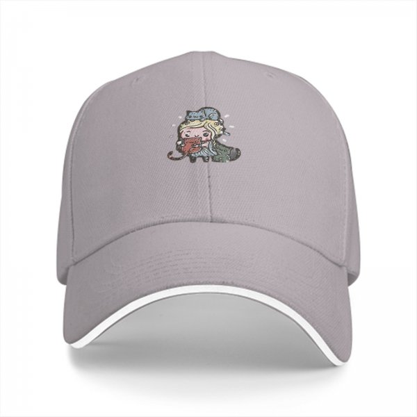 Black baseball cap with cute cartoon girl and cats graphic