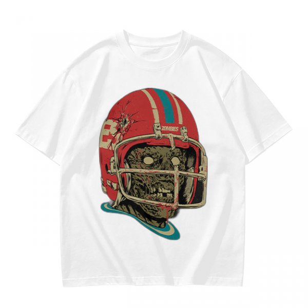 Olive T-Shirt with Zombie Football Player Helmet Graphic