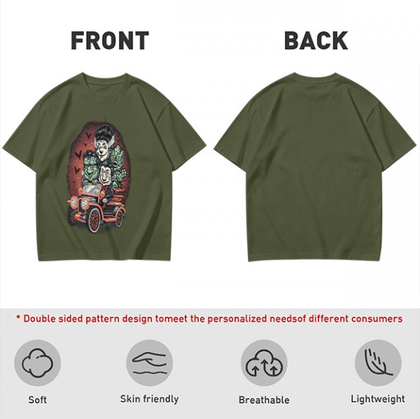 Halloween Monster Characters Driving Vintage Car Graphic T-Shirt