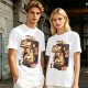 Olive t-shirt with espresso machine and cats graphic