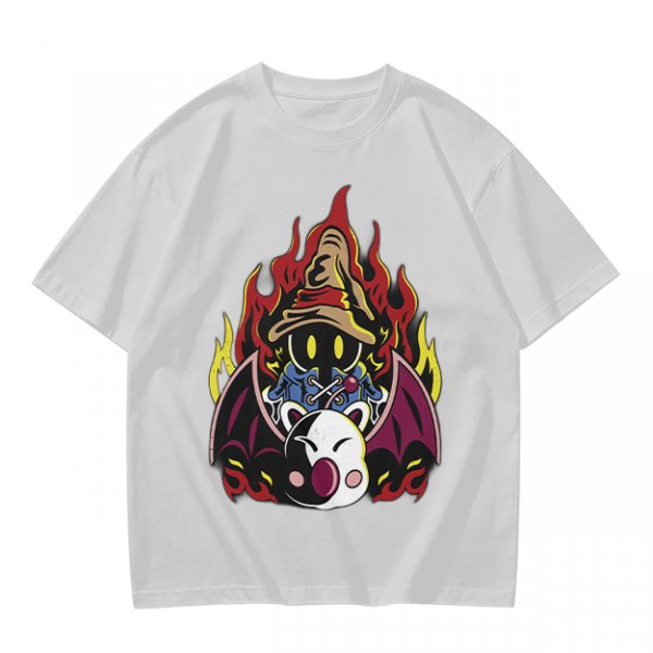 Olive T-shirt with Final Fantasy Vivi and Moogle Fire Artwork