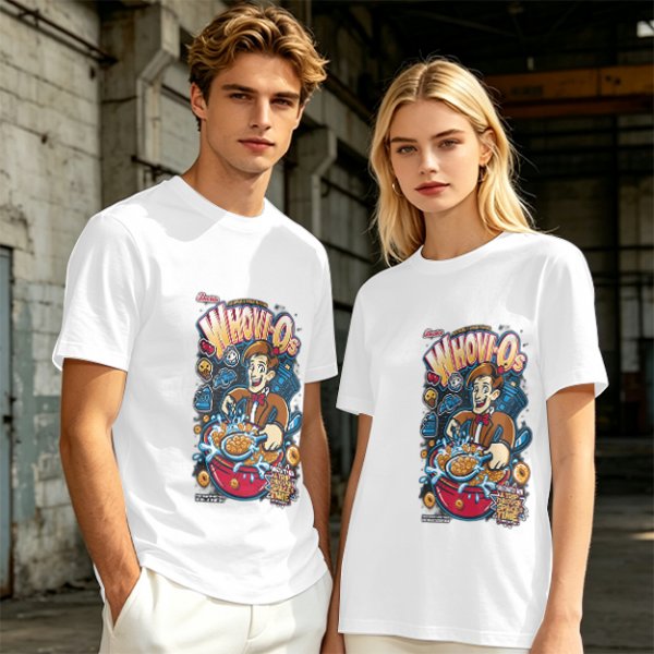 Olive t-shirt with Doctor Who themed Whov-Os cereal print