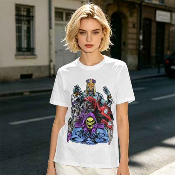 Olive T-shirt with Villainous Cartoon Character Group Print