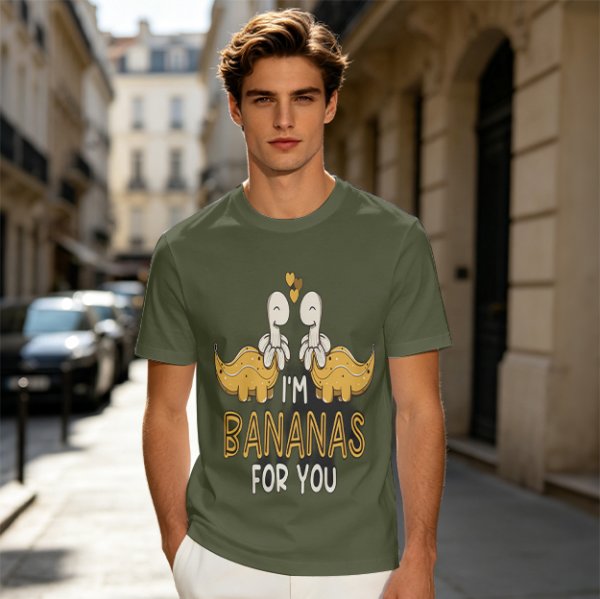 Olive T-Shirt With Cute Banana Dinosaur Love Graphic And I'm Bananas For You Text