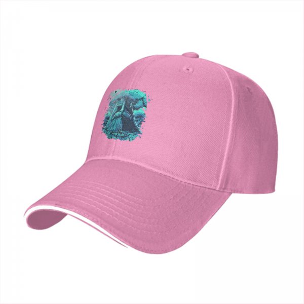 Black Baseball Cap With Turquoise Ancient Wise Man Face Art Print