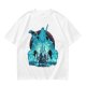 Fantasy warrior ghost print olive green graphic t-shirt