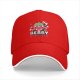 Black baseball cap with 'Berry Stressed' crying strawberry graphic