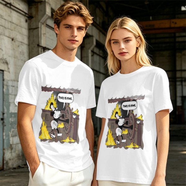 Olive T-Shirt With Steamboat Willie This Is Fine Burning Ship Art