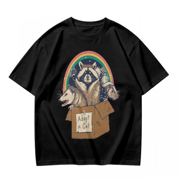 Olive T-Shirt With Raccoon Opossum Adopt A Cat Rainbow Print