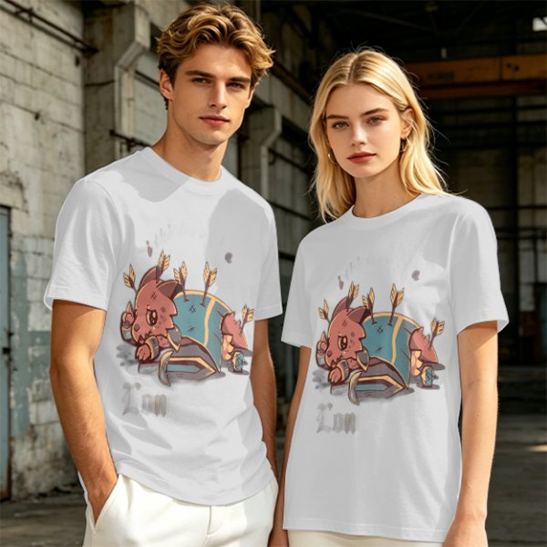 Olive T-shirt with Chibi Wounded Fantasy Creature Graphic