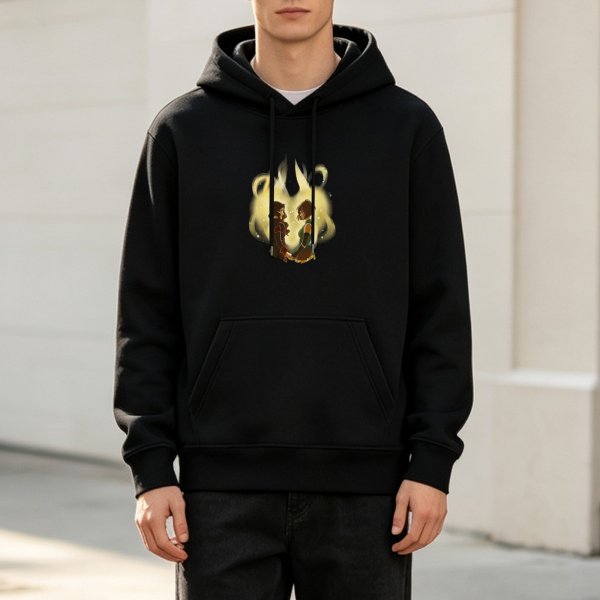 Black Hoodie With Glowing Two Figures Facing Each Other Art Print