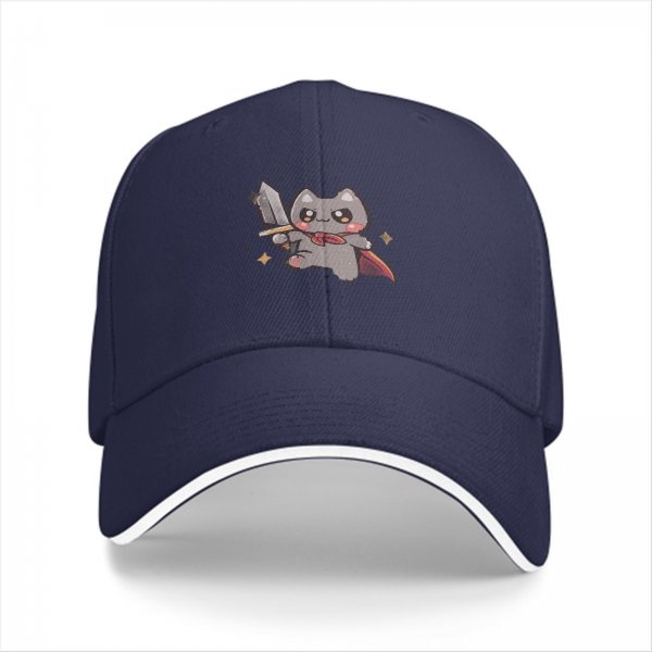 Black Baseball Cap With Cute Warrior Cat Graphic Design