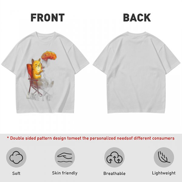 Olive T-Shirt Featuring a Relaxed Cat on a Chair with Fried Chicken Print