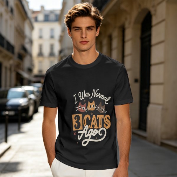 Olive Cat Lover T-Shirt With 'I Was Normal 3 Cats Ago' Print