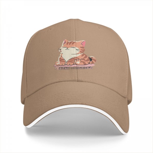 Black Baseball Cap with Cute Orange Tabby Cat Feline Fabulous Print