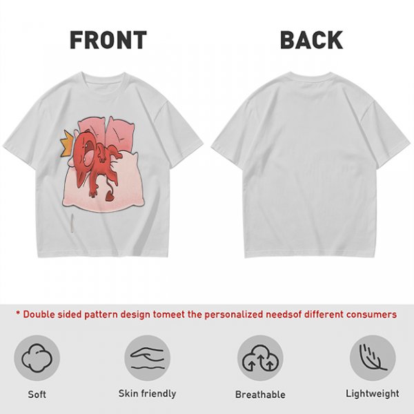 Olive T-Shirt With Cute Red Imp Yawning On Pillows Print