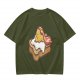 Olive T-Shirt With Cute Lazy Egg On Toast And Bacon Print