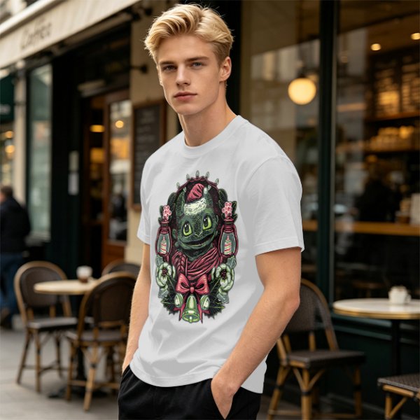 Olive T-shirt with Christmas Night Fury Dragon Festive Print