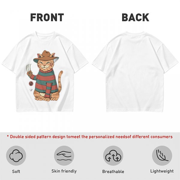 Olive T-Shirt With Freddy Krueger Themed Cat Graphic