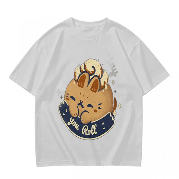 Olive T-Shirt With Cute Cinnamon Bunny Roll Graphic And You Roll Text