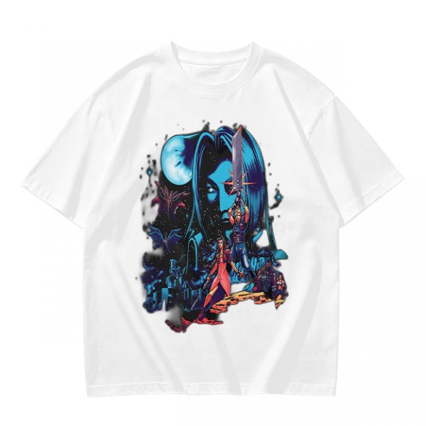 Olive T-shirt with fantasy warrior and moon graphic print