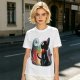 Olive T-shirt with black cat watching moon witch silhouette print