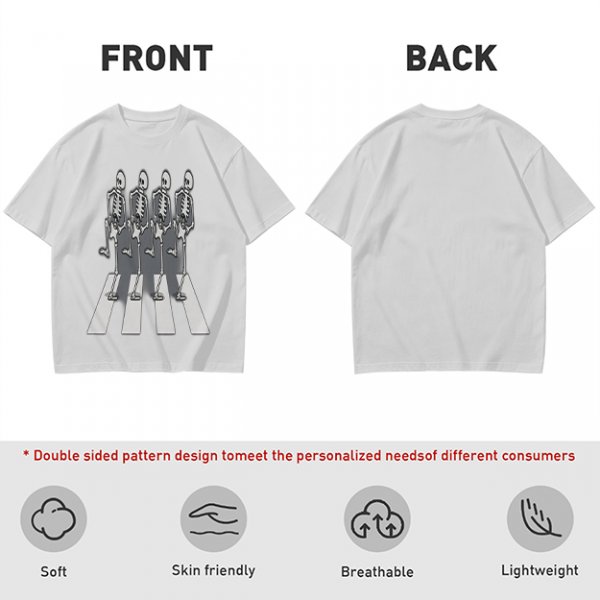 Olive T-Shirt With Skeletons Crossing Abbey Road Style Crosswalk Print