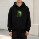 Black Hoodie With Glowing Green Cat And Bubbles Artwork
