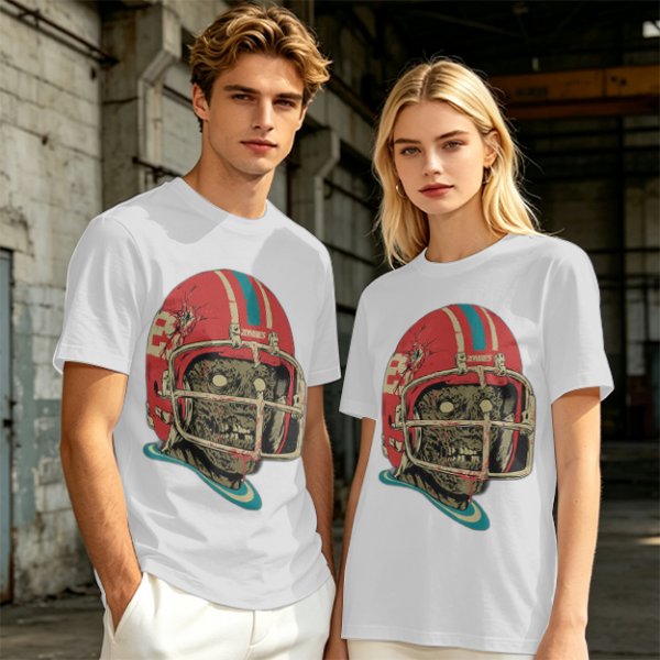 Olive T-Shirt with Zombie Football Player Helmet Graphic