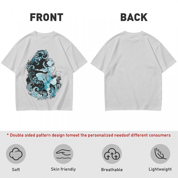 Olive T-shirt with Waterbender Character and Wave Art Print