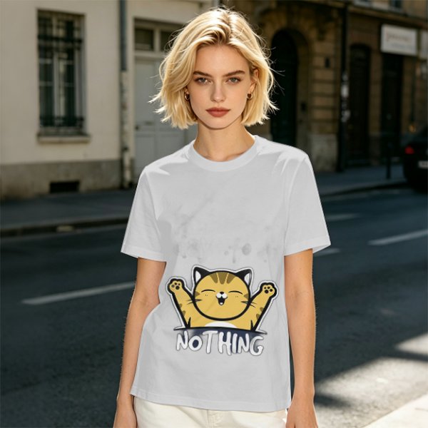 Olive T-Shirt with Happy Raised Paw Cat and 'NOTHING' Print