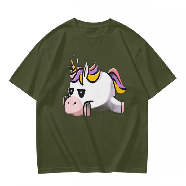 Olive T-Shirt With Grumpy Unicorn Graphic Print
