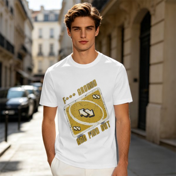 Olive Graphic Tee With 'F*** Around And Find Out' Uno Reverse Card Print