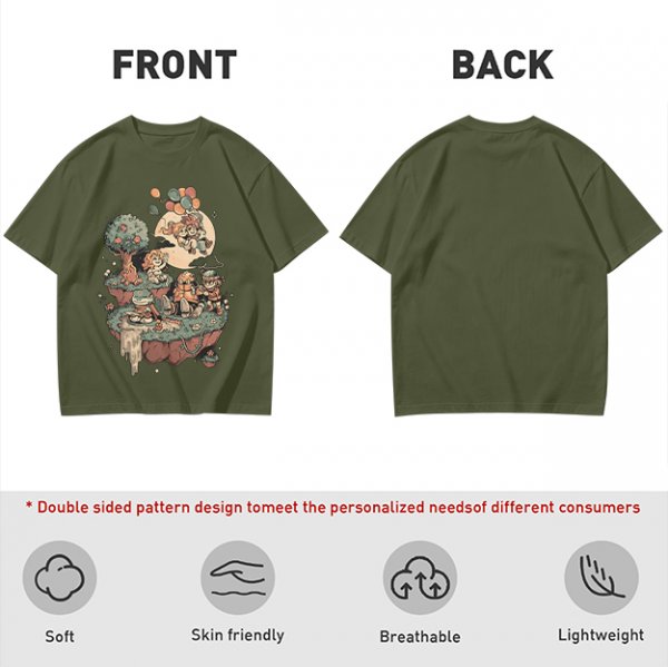 Olive T-Shirt With Whimsical Floating Island Children Art Print