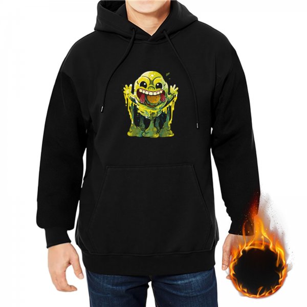 Black Hoodie With Cute Slime Monster Graphic Print