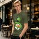 Olive Green T-Shirt With Cute Alien Eating Ramen Graphic