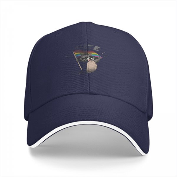 Black Baseball Cap With Raccoon Holding Pride Flag Design