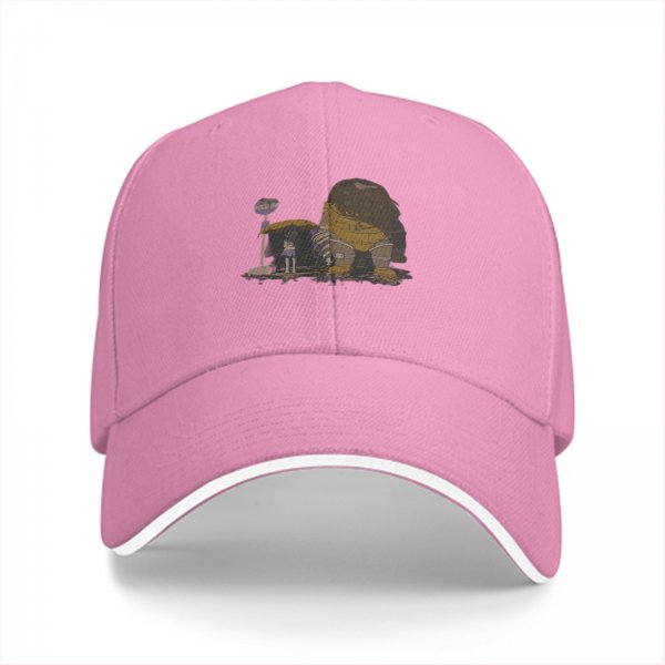 Black baseball cap with whimsical anime-style graphic print
